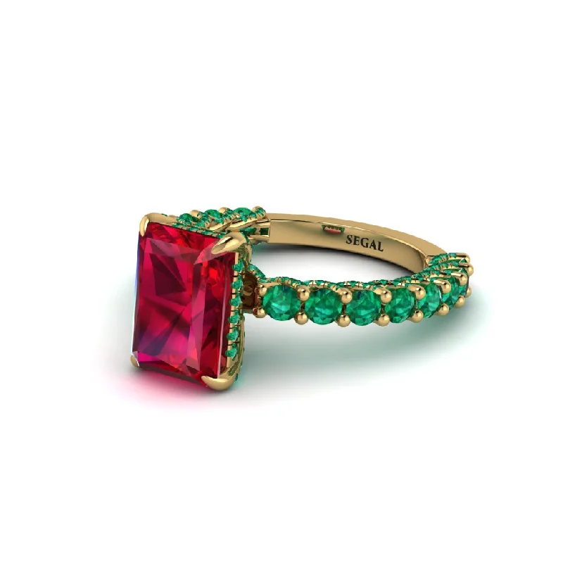 Classic Gold Rings For Engagement Day-Vintage Radiant Cut Ruby Engagement Ring - Renee No. 25