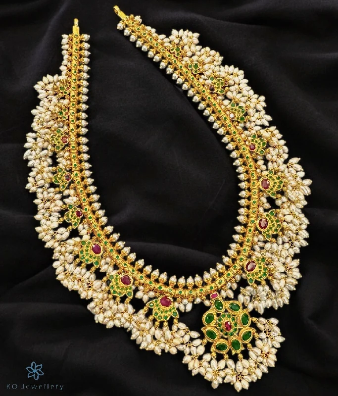 Elegant Pearl Necklace For Wedding Day-The Gaurangi Silver Guttapusalu Necklace