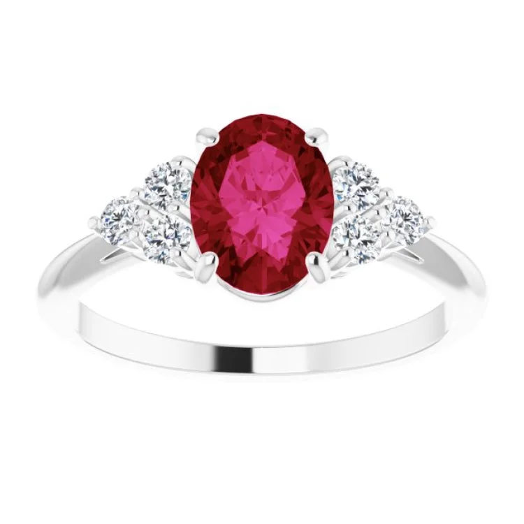 Trendy Stacking Rings For Bridesmaids-Sterling Silver Lab-Grown Ruby & 1/6 CTW Natural Diamond Ring