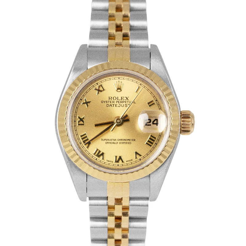 Vintage Inspired Watches For Collectors-Ladies Rolex DateJust Two-Tone 18K Gold Steel CHAMPAGNE Jubilee 26mm Watch 79173