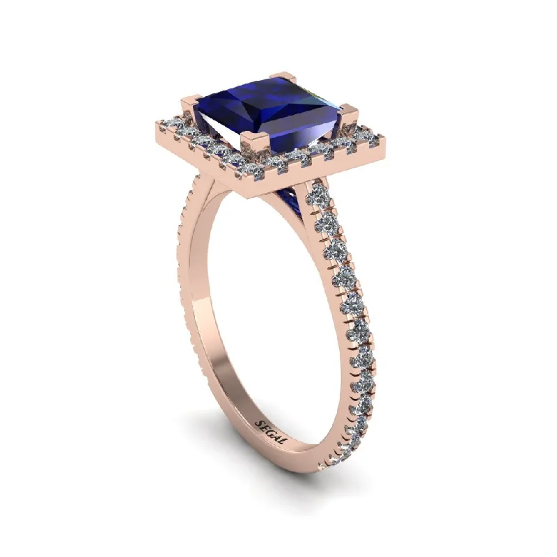 Elegant Sapphire Rings For Wedding Day-Princess-Cut Floating Halo Sapphire Engagement Ring - Candice No. 14