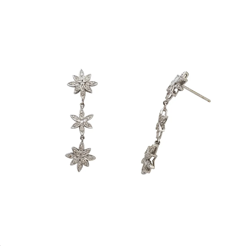 Trendy Crystal Earrings For Holiday Parties-Diamond Daisy Flower Dangling Stud Earrings (18K)