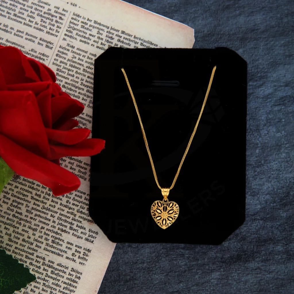 Custom Bar Necklace For Special Occasions-Gold Necklace (Chain with Heart Pendant) 21KT - FKJNKL21KM8392