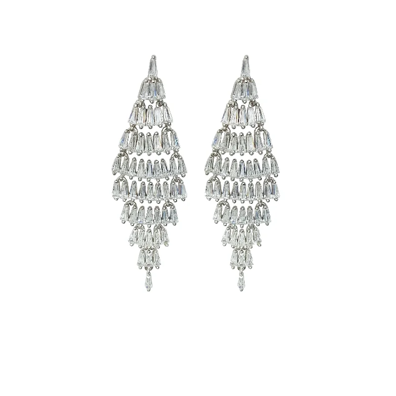 Silver Earrings With Gems For Day Wear-Tapered Baguette Curtain Drop Earrings (Silver)