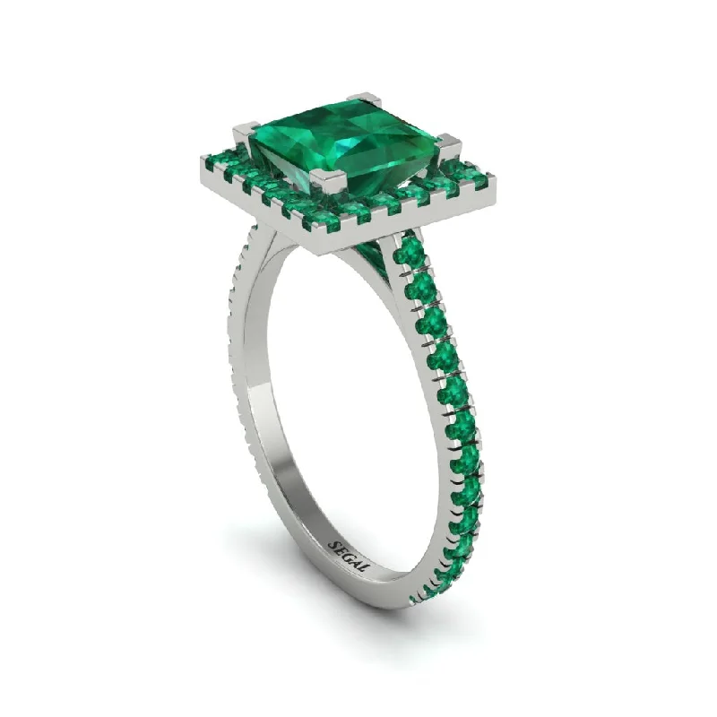 Trendy Custom Engagement Rings For Modern Brides-Princess-Cut Floating Halo Emerald Engagement Ring - Candice No. 21