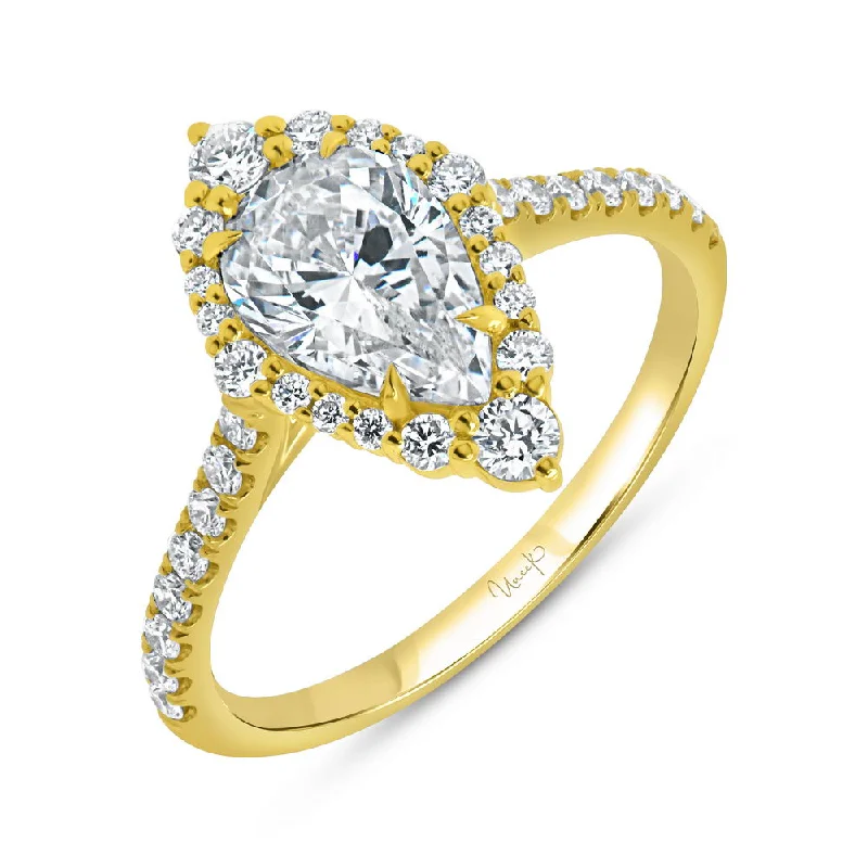 Simple Solitaire Rings For Classic Engagements-Uneek Petals Collection Halo Pear Shaped Engagement Ring