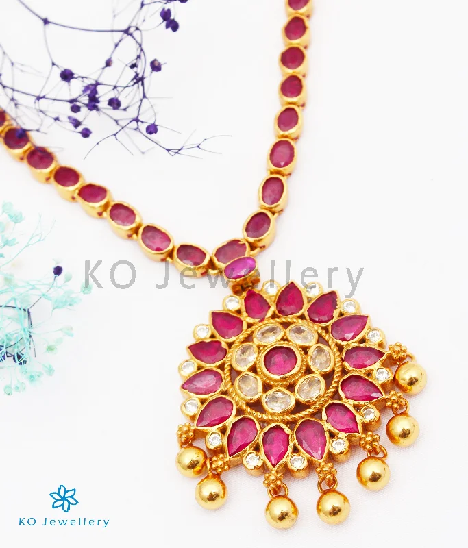 Sparkling Crystal Necklace For Weddings-The Ayra Silver Kempu Necklace