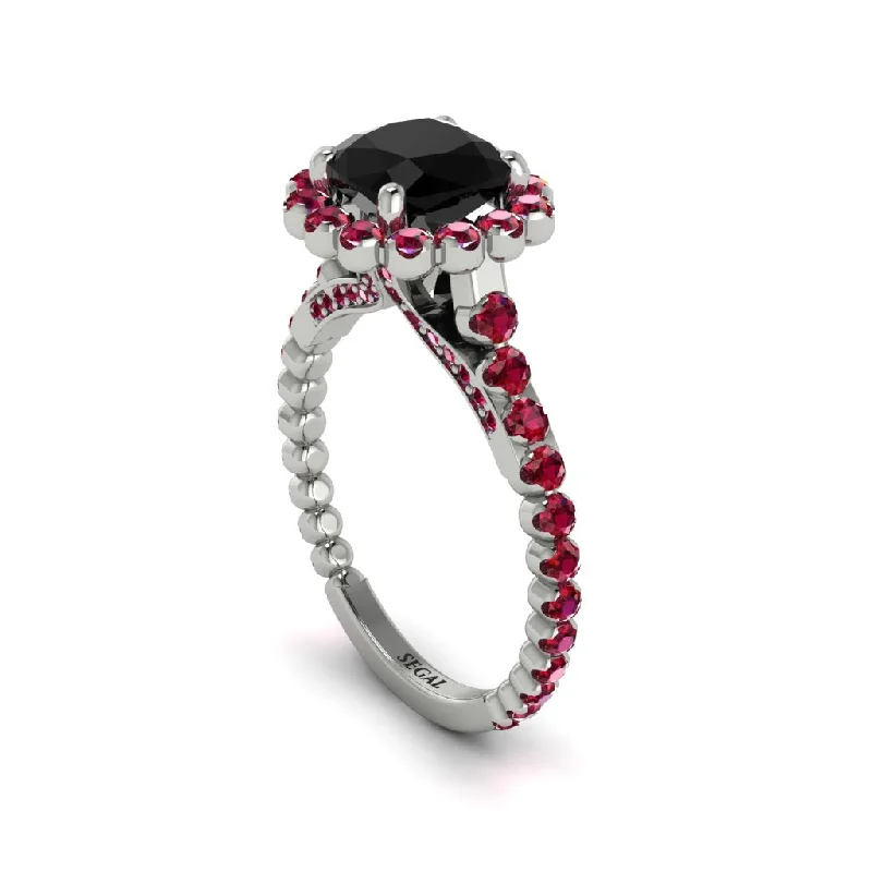 Sparkling Diamond Rings For Special Occasions-Modern Black Diamond Cushion Cut Engagement Ring - Uma No. 54