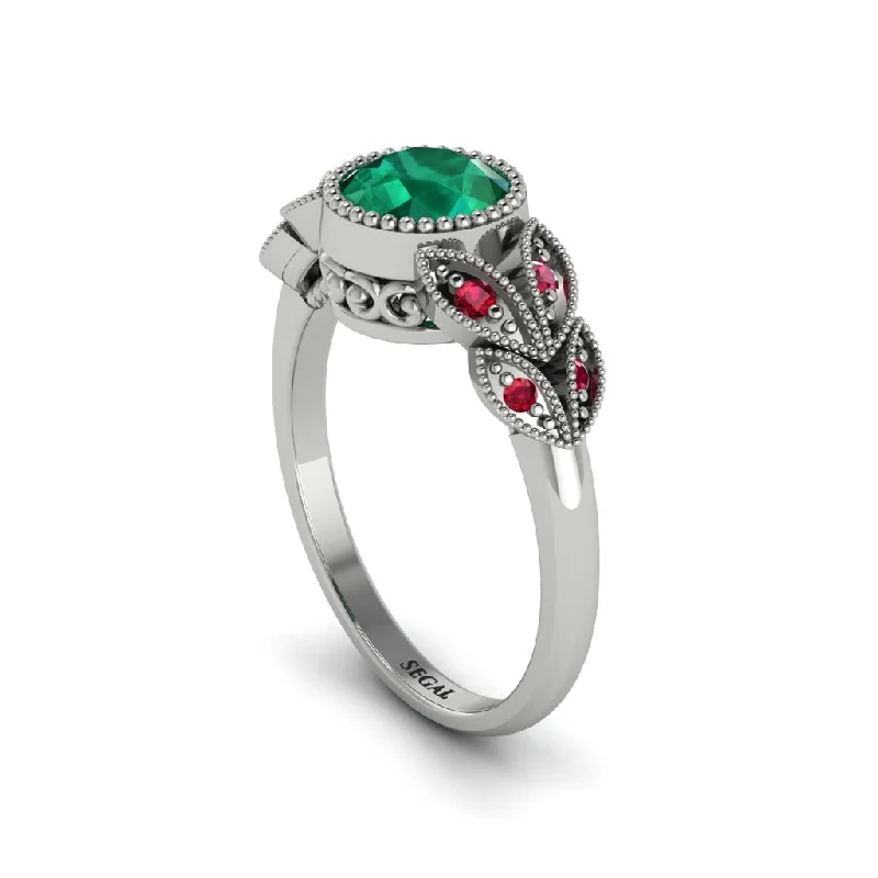 Classic Gemstone Rings For Special Moments-Art Deco Emerald Leaves Engagement Rings - Thalia No. 51