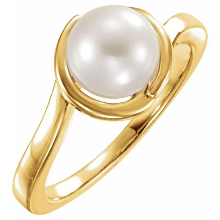 Sparkling Gemstone Rings For Engagement Day-14K Yellow Cultured White Freshwater Pearl Ring