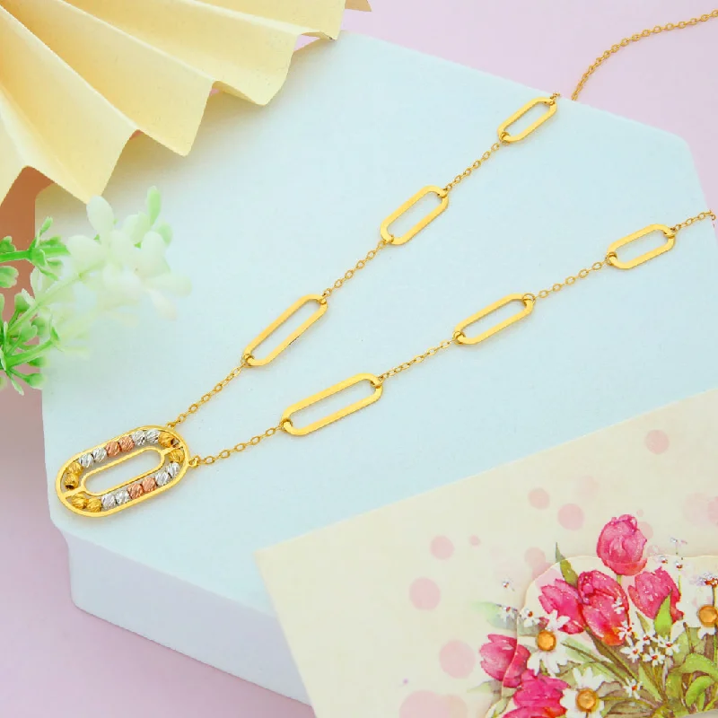 Luxury Crystal Necklace For Wedding Day-Gold Necklace (Chain With Beaded Oval Shaped Pendant) 21KT - FKJNKL21KM9856