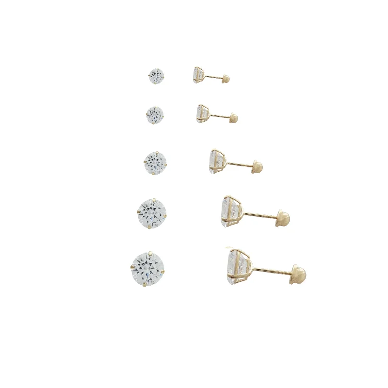 Classic Stud Earrings For Everyday Look-[Screw-Back] Round Cut Solitaire Stud Earrings (14K)