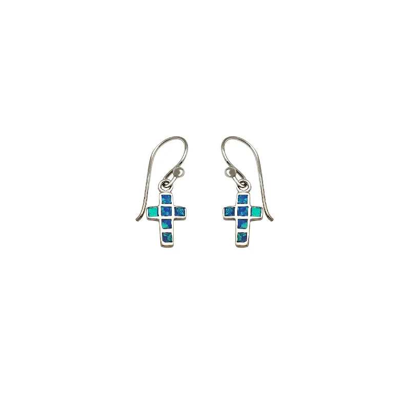 Luxury Drop Earrings With Gemstones-Dangling Opal Cross Earrings (Silver)