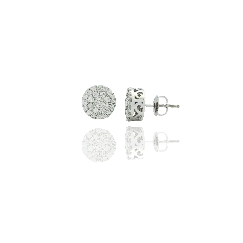 Retro-Inspired Earrings For Vintage Lovers-White Gold Icy Bling Round Diamond Earrings  (14K)