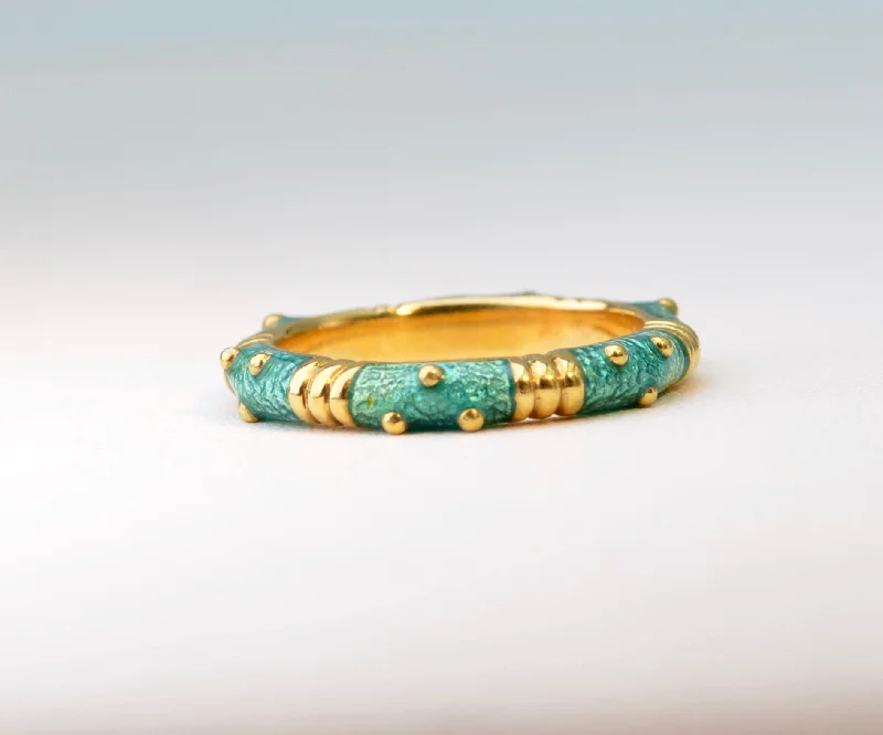 Elegant Gold Rings For Classic Brides-Green Enamel Ring in 18K Gold