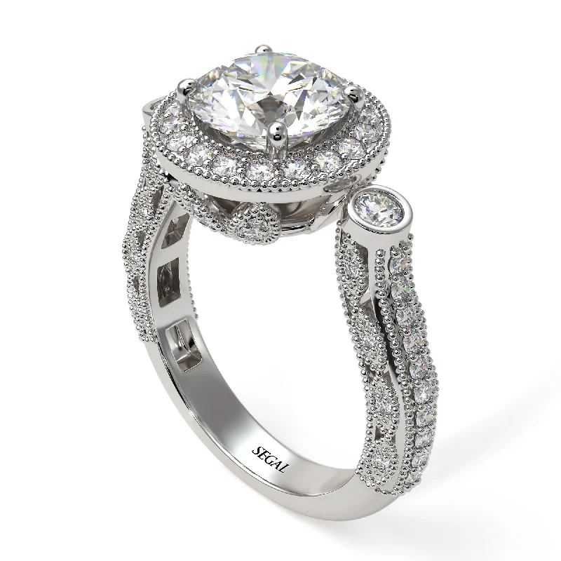 Trendy Custom Rings For Bridesmaids-Milgrain Halo Pave Diamond Engagement Ring - Mabel No. 3