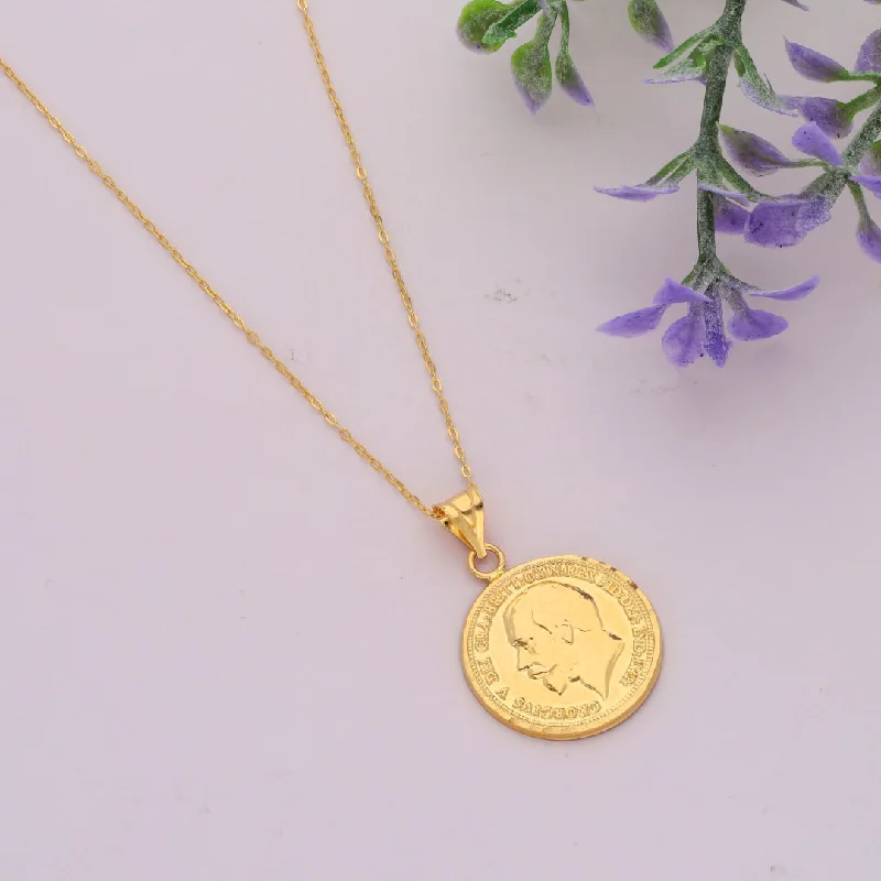 Custom Crystal Necklace For Personalized Gifts-Gold Necklace (Chain Coin Shaped Pendant) 21KT - FKJNKL21KM9608