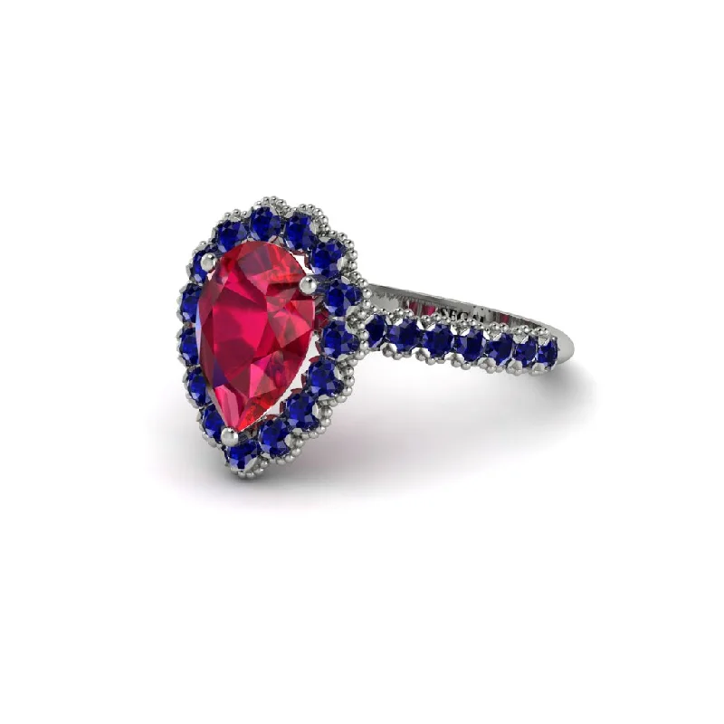 Luxury Wedding Rings For Fashion-Forward Brides-Halo Pear Ruby Pave Engagement Ring - Ingrid No. 72