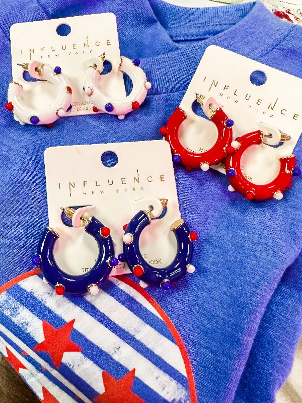 Unique Dangle Earrings For Special Occasions-Patriotic Mini Hoop Earrings- Red