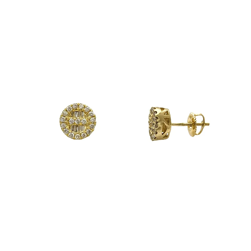 Luxury Earrings With Diamonds For Evening Wear-Diamond Iced-Out Baguettes & Round Stud Earrings (14K)