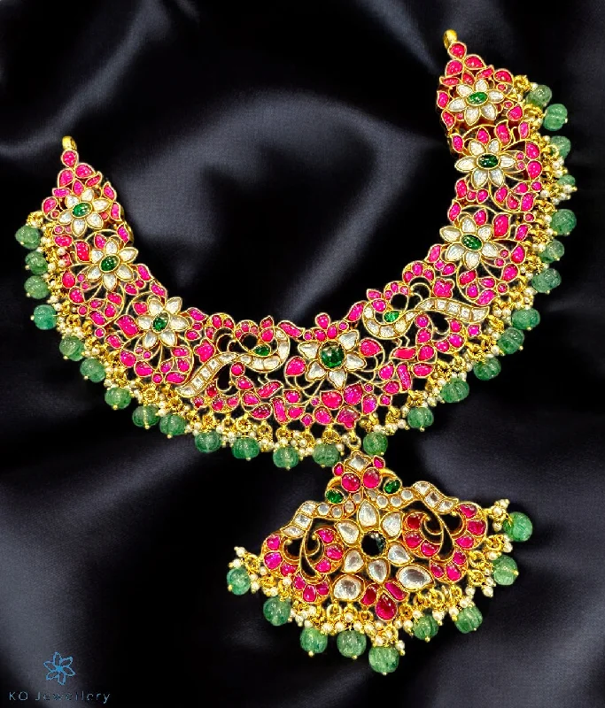 Handcrafted Crystal Necklace For Weddings-The Dhanyasri Silver Kundan-Jadau Necklace