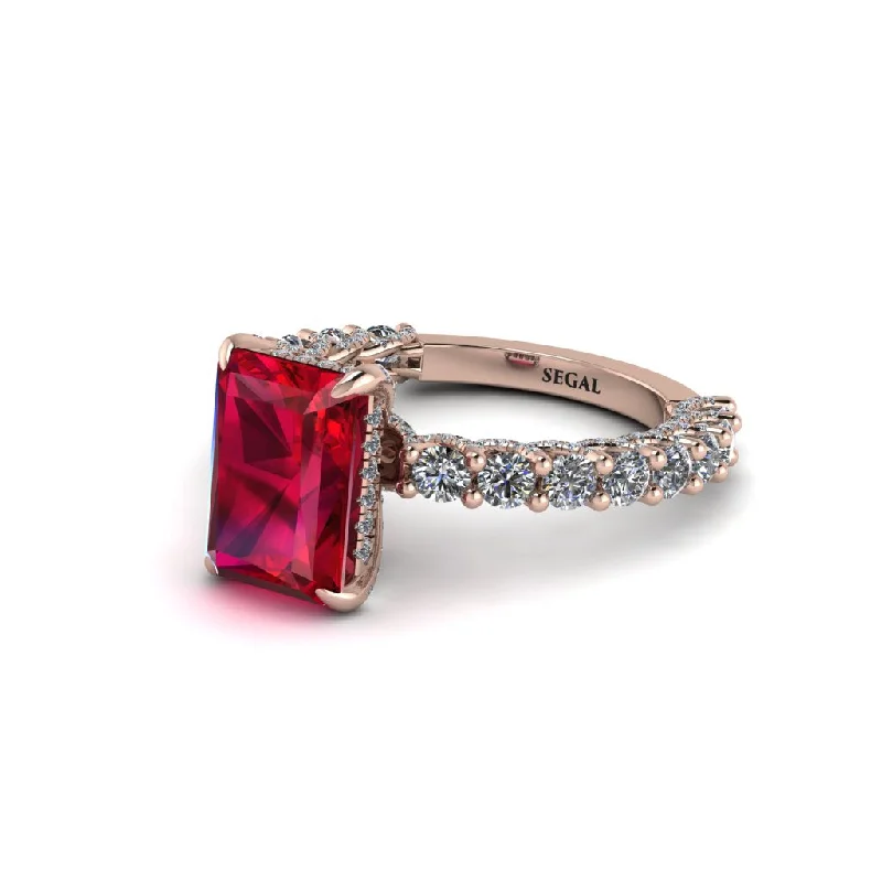 Trendy Gemstone Wedding Rings For Elegant Brides-Vintage Radiant Cut Ruby Engagement Ring - Renee No. 11