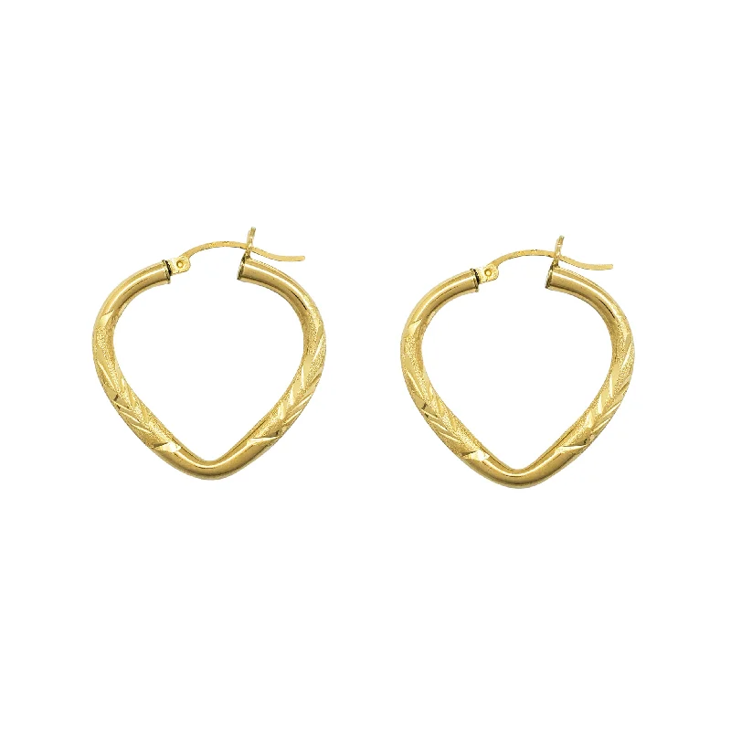 Boho Chic Earrings For Stylish Look-Diamond Cuts Heart Hoop Earrings (14K)