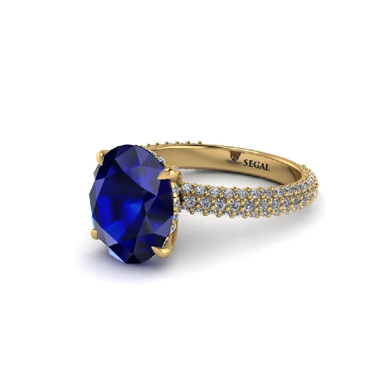 Sparkling Diamond Rings For Special Occasions-Oval Cut Sapphire Classic Pave Engagement Ring - Irene No. 13