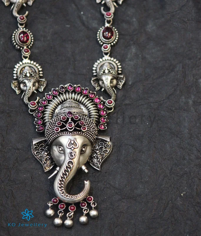 Trendy Bar Necklace For Casual Style-The Gajakarna Silver Ganesha Necklace