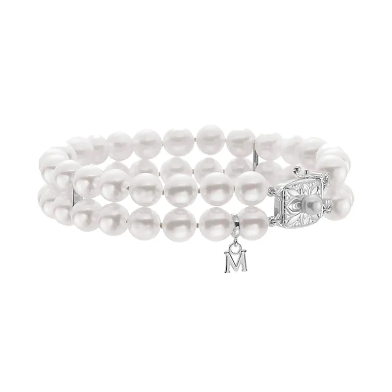 Elegant Silver Bracelets With Crystals-Akoya Pearl Double Strand Bracelet