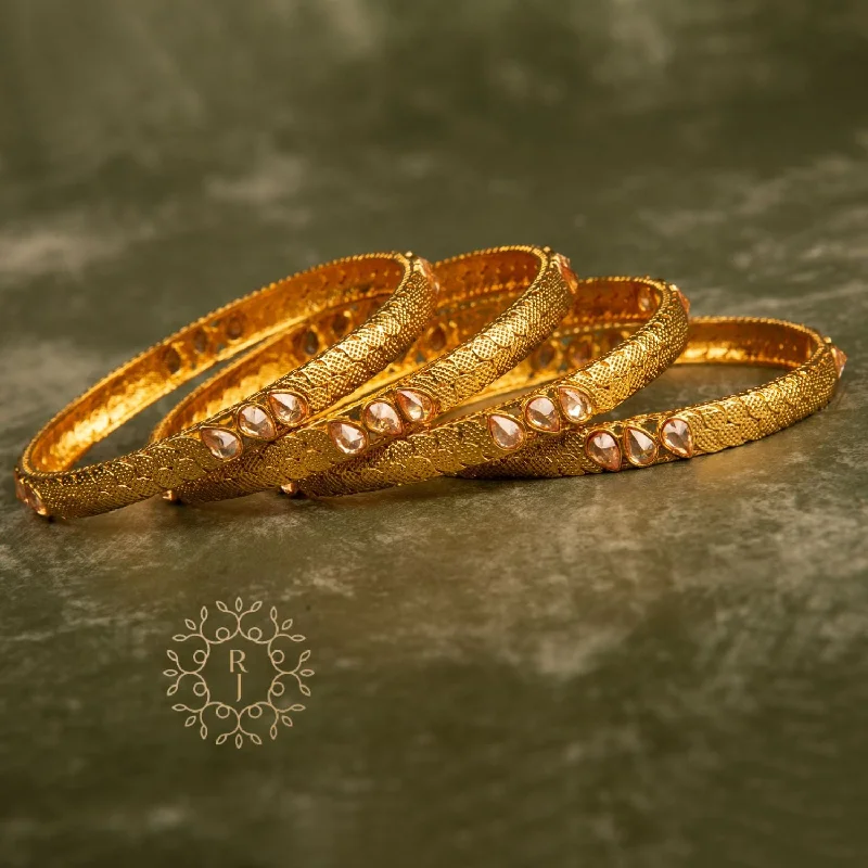 Elegant Custom Wedding Bangles For Engagement Gifts-Raddhi Jewels Designer Premium Quality Rajwadi Gold Plated Brass Openable Kada/Bangles Set