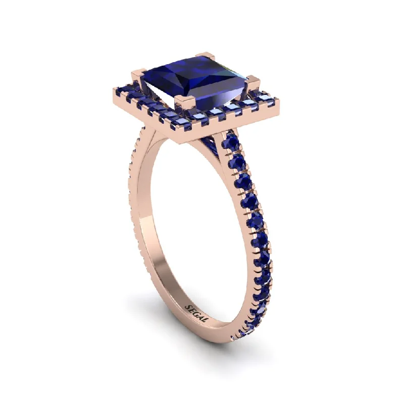 Custom Diamond Rings For Anniversary Gifts-Princess-Cut Floating Halo Sapphire Engagement Ring - Candice No. 74