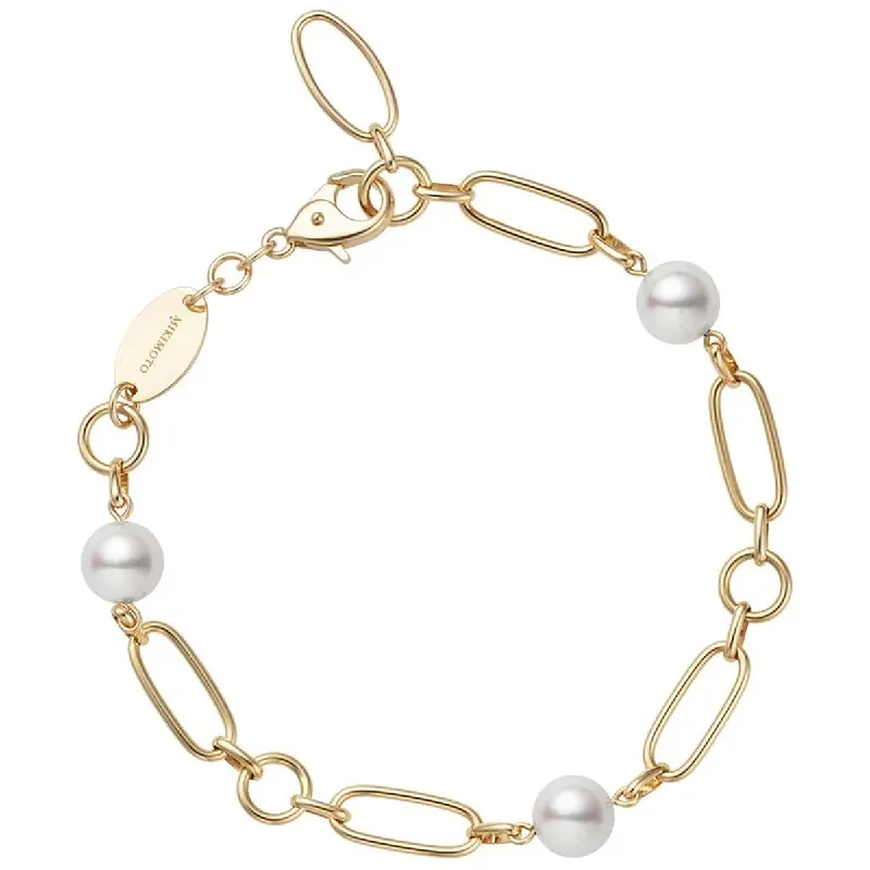 High-End Sterling Silver Bracelets-Akoya Cultured Pearl Bracelet in 18K Yellow Gold