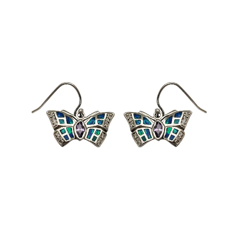 Simple Gold Drop Earrings For Day-to-Day Wear-Dangling Opal Butterfly CZ Earrings (Silver)