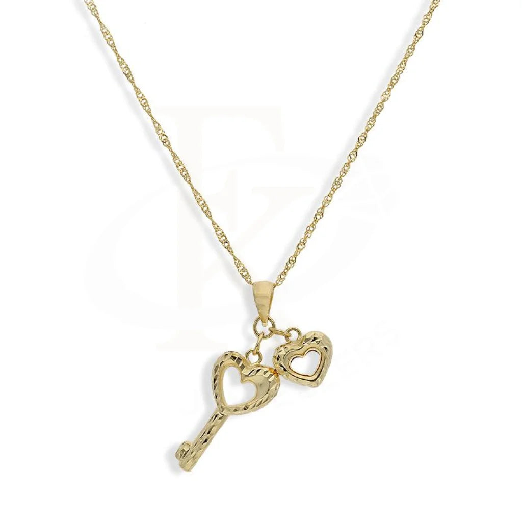 Sparkling Gold Necklace For Bridesmaids-Gold Necklace (Chain with Heart and Key Shaped Pendant) 18KT - FKJNKL18K2247