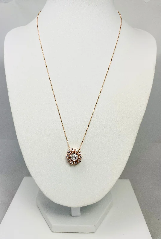 Classic Gemstone Necklace For Wedding Guests-New! 1ctw Natural Diamond 18" 14k Rose Gold Pendant Necklace