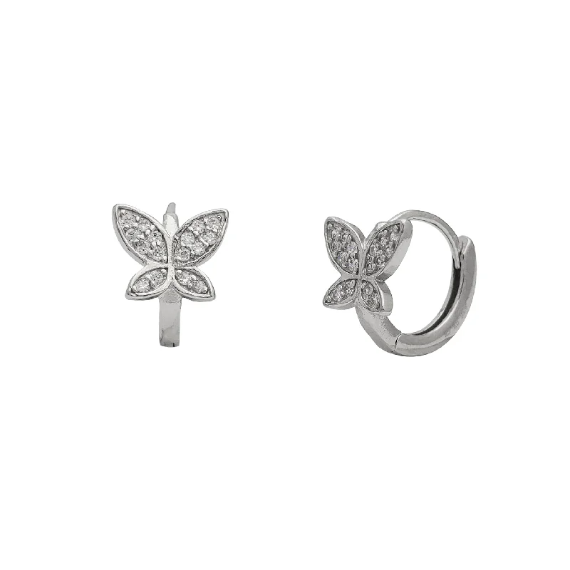 Handmade Gemstone Earrings For Fashion-Zirconia Butterfly Huggie Earrings (Silver)