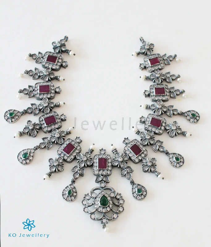 Unique Gemstone Necklace For Fashion Lovers-The Alankrita Silver Necklace (Oxidised)