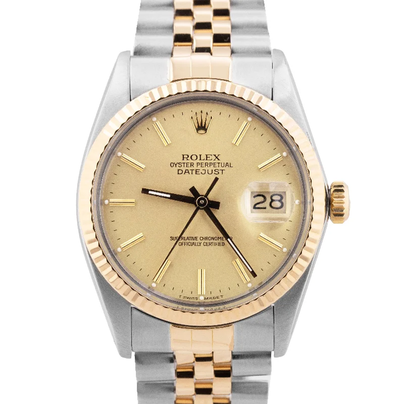 Smart Watches With Heart Rate Monitors-Rolex DateJust 36mm Champagne 18K Yellow Gold Stainless Steel JUBILEE 16013