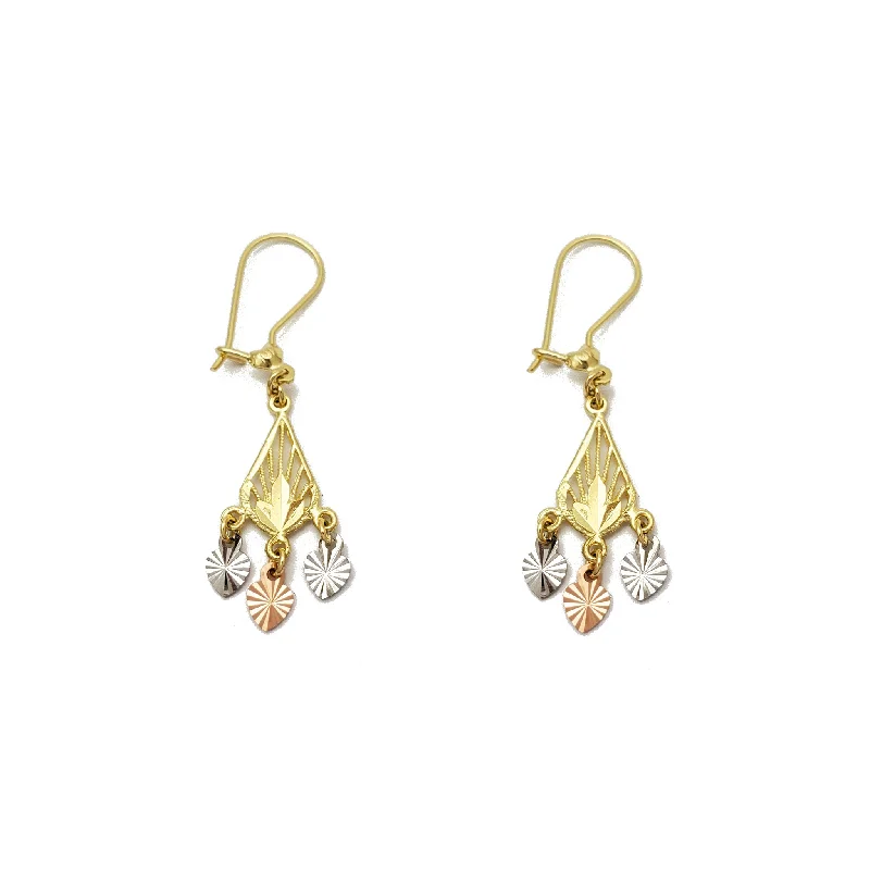 Elegant Teardrop Earrings For Casual Look-Tricolor Pear-Shape Chandelier Dangling Earrings (14K)