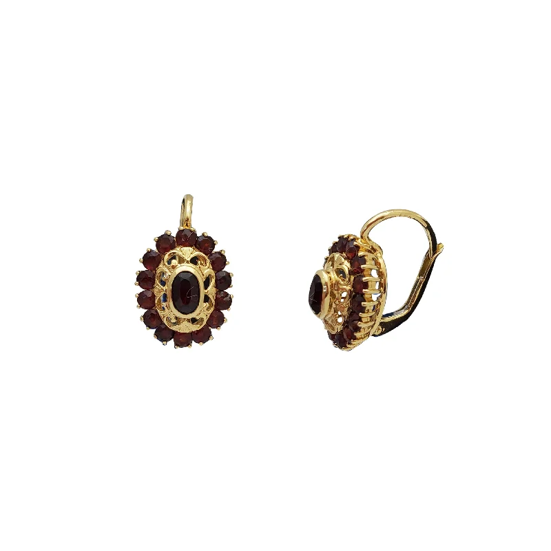 Custom Earrings With Your Initials-Garnet Sundome Hanging Earrings (18K)