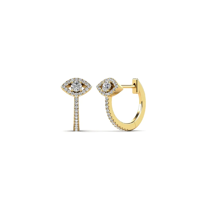 Simple Gemstone Earrings For Office Look-Diamond Evil Eyes Huggie Earrings (14K)