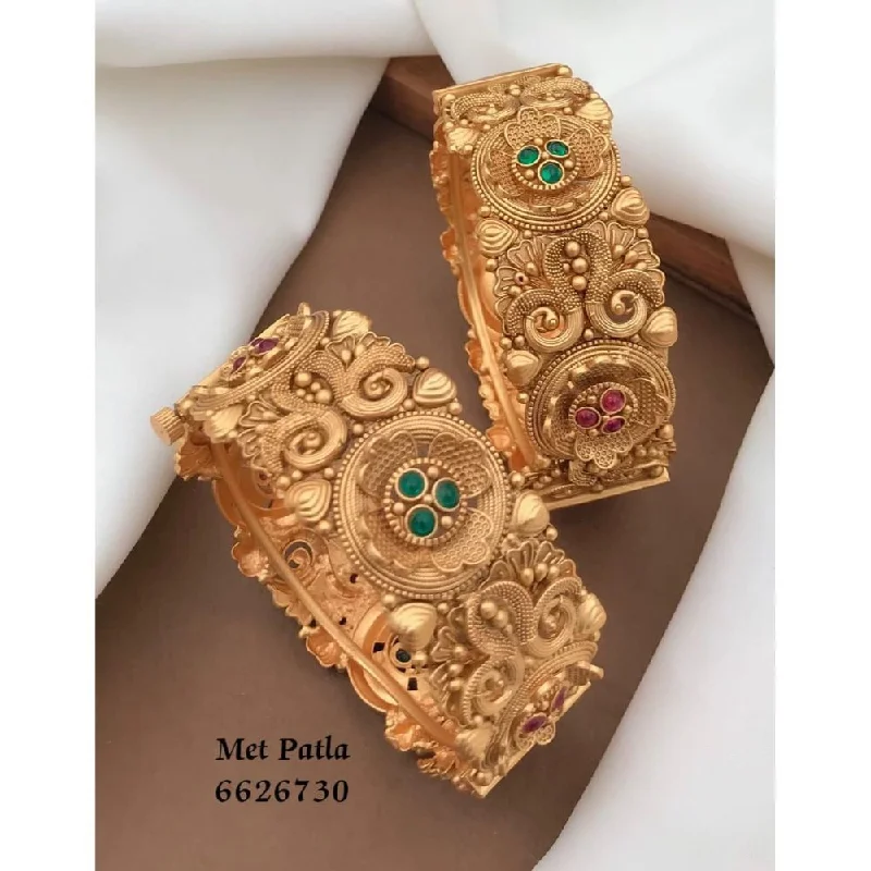 Personalized Gemstone Bangles For Wedding Gifts-Akruti Collection Gold Plated Bangles Set