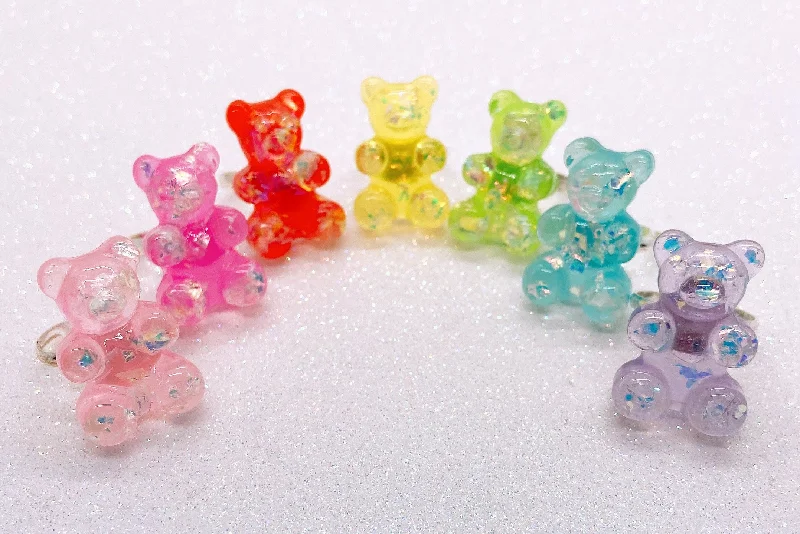 Simple Gemstone Rings For Casual Wear-Instant Shipping! Glitter Gummi Bear Ring (7 Colors)