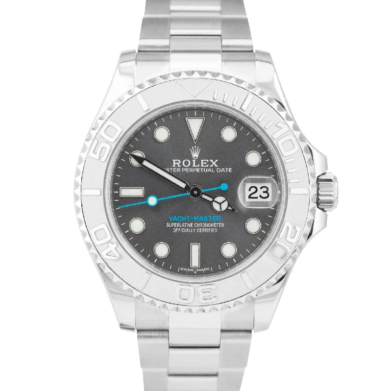 Elegant Watches For Evening Wear-MINT PAPERS Rolex Yacht-Master 268622 Rhodium 37mm Stainless Grey Blue Watch BOX