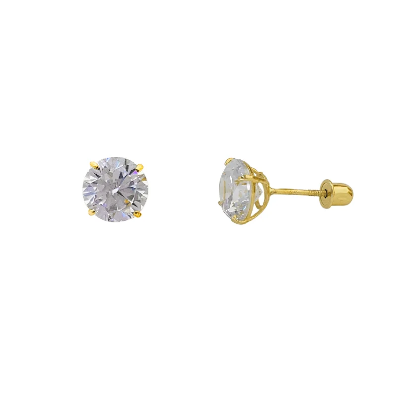 Elegant Drop Earrings For Wedding Guests-[Screw-back] Zirconia Round Solitaire Stud Earrings (14K)