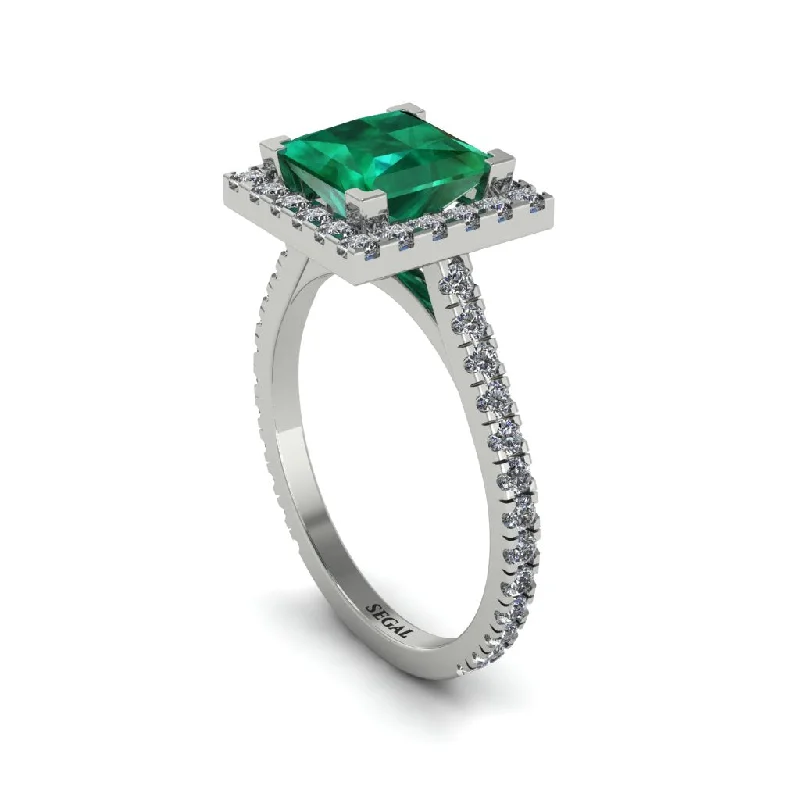 Luxury Gold Engagement Rings For Bridesmaids-Princess-Cut Floating Halo Emerald Engagement Ring - Candice No. 6