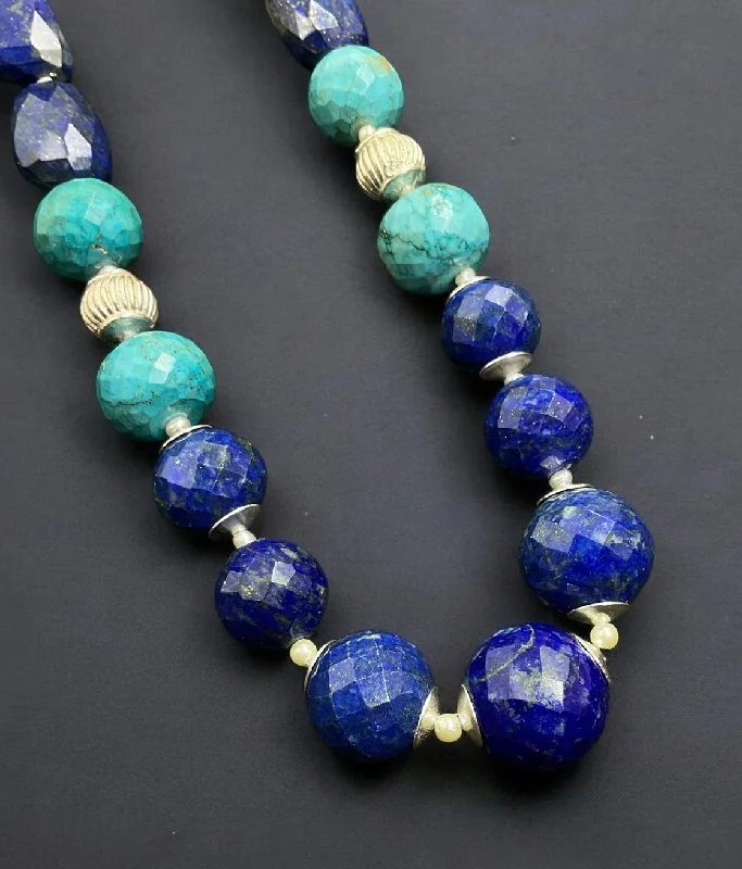 Luxury Chain Necklace For Special Events-The Royal Blues Lapis & Turquoise Silver Gemstone Necklace