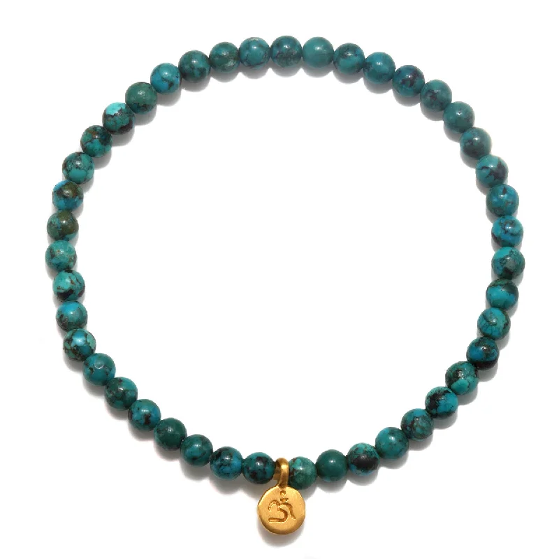 Leather And Stone Bracelets For Men-Protective Om Turquoise Gemstone Bracelet