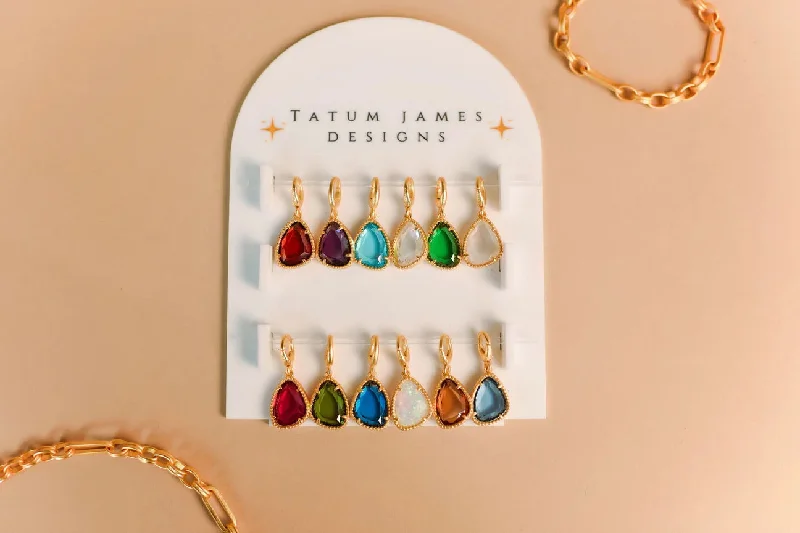 Elegant Teardrop Earrings For Evening Wear-Tatum James Designs Birthstone Charms